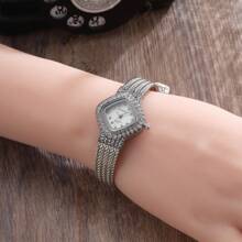 1pc Women's Gold Rhombus Rhinestone Stainless Steel Mesh Band Quartz Watch, 3ATM Water Resistant, Suitable For Daily Wear, Christmas Party, Gift