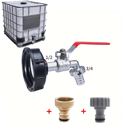 1/2" IBC Water Tank Outlet Valve Adaptor, Faucet With Connector Cap And Hose Fitting For Garden IBC Tote Tap And Lawn/Garden Watering Accessories