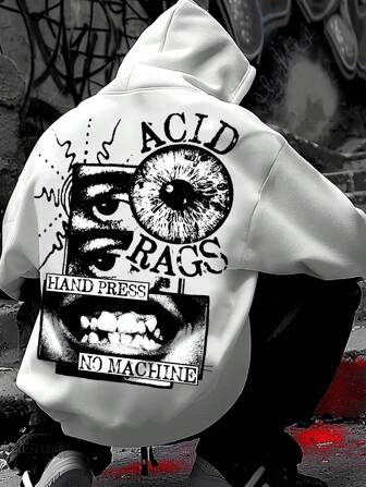 男式连帽衫图案印花连帽套头衫休闲长袖运动衫