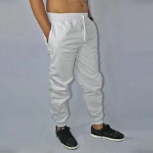 Men's Slim Basic Twill Jogger Pants - trắng - Xem 3