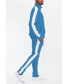 Homme Mens 2 Pc Light Weight Side Stripe Two Piece Co-Ord Track Jacket And Track Pant Set Ankle Zipper - Aqua White - View 3