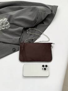 2024新款时尚链条单肩包，铆钉装饰，迷你方形款式，潮流 - 咖啡棕 - 查看 9