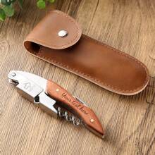 1pc Personalized Engraved Bottle Opener, Leather Sheath, Wooden Handle, Suitable As Friend, Father's Day, Birthday Gift Or Men's Gift, Also Essential For Weddings, Unique Gift - 1 Pcs - View 3