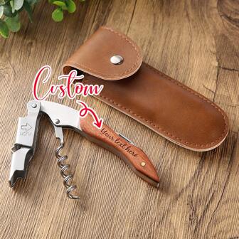 1 Pc Personalised Corkscrew Engraved Wine Opener With Holster Wood Handle Bottle Opener Friend Fathers Day Birthday Gift Man Present,Wedding Essentials