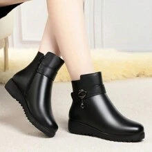 New Women Winter Thermal Lined Thermal Ankle Boots With Side Zipper, Short Snow Boots For Middle-Aged Mothers