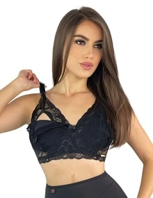 Bella Plus Size Maternity Lace Nursing Bra - màu đen - Xem 2