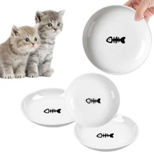 Set de 4 tazones de cerámica para gatos con diseños lindos, plato de bocadillos para gatos, adecuado para comida seca, húmeda y agua, set multipieza de alimentador para gatos, apto para gatos y perros pequeños, amigable para el bigote del gato para alimentación y bebida
