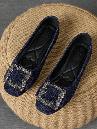 WHDXY 女士平底灰色金属扣便鞋，百搭乐福鞋，适合派对、日常搭配牛仔裤和迷你裙，脚趾装饰