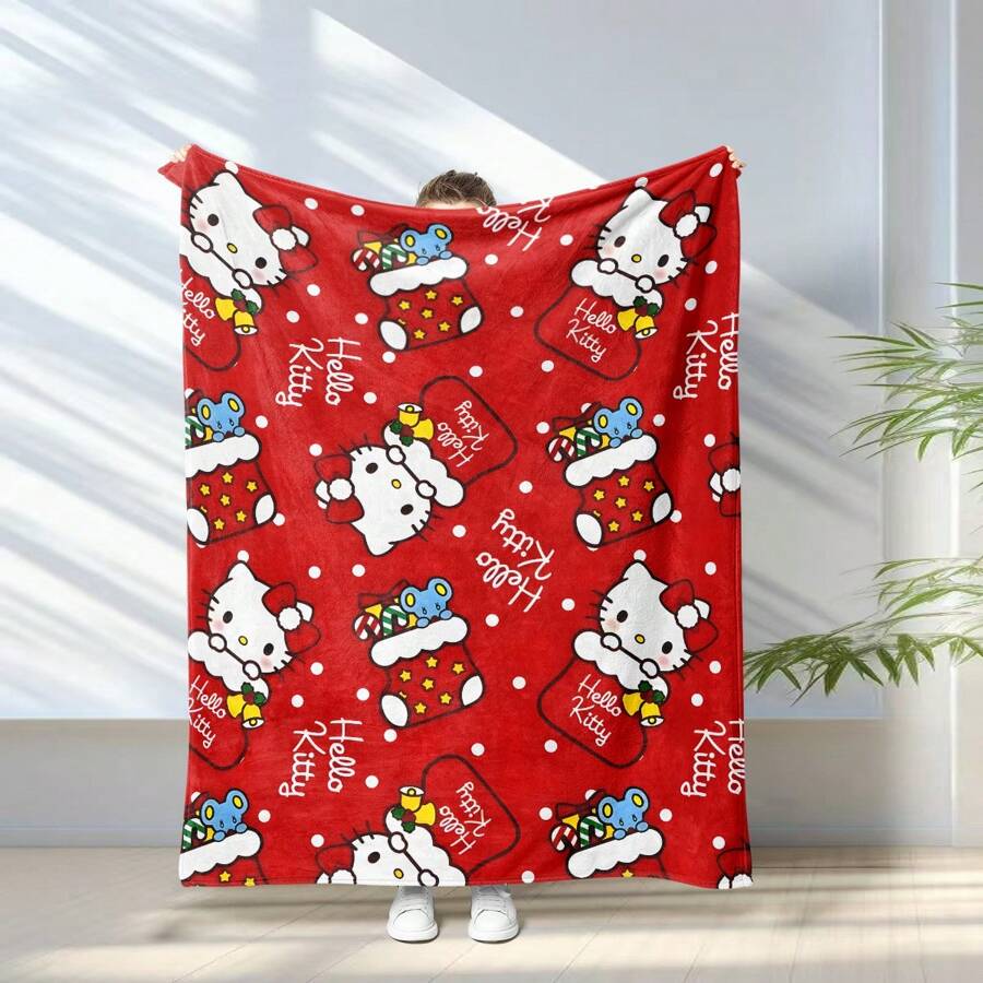 Sanrio 1 pieza Manta de franela con estampado de dibujos animados de Sanrio - Estilo moderno, lavable a máquina, resistente a las manchas, suave y cálida, para uso en todas las estaciones en sofá, cama, oficina, viaje, como regalo, manta de uso múltiple
