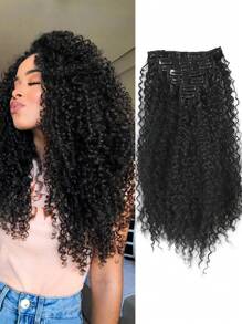 20 Inch Long Deep Kinky Curly Clip In Hair Extension, Full Head Heat Resistance Fiber 140g 7pieces Synthetic Hair Extensions For Natural Black Clip In Jerry Curly Hair Extensions