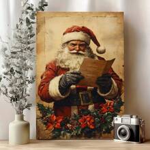 1 pieza Póster artístico vintage de lienzo con impresión | Enmarcado en lienzo - Santa Claus leyendo arte navideño, perfecto para la decoración rústica del hogar, decoración de invierno, decoración de habitación, decoración de pared, regalo de Navidad perfecto