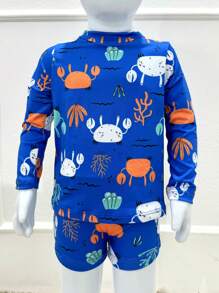 Kit Top + Swim Trunks With UV Protection + Tactel Beach Bermuda Shorts For Boys - Màu xanh lam - Xem 7