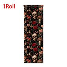 1Roll Halloween Gothic Style Wallpaper, Red Rose Skull Butterfly Seamless Splicing PET Wall Sticker, Removable No Glue Residue Contact Paper, - Multicolor - View 15