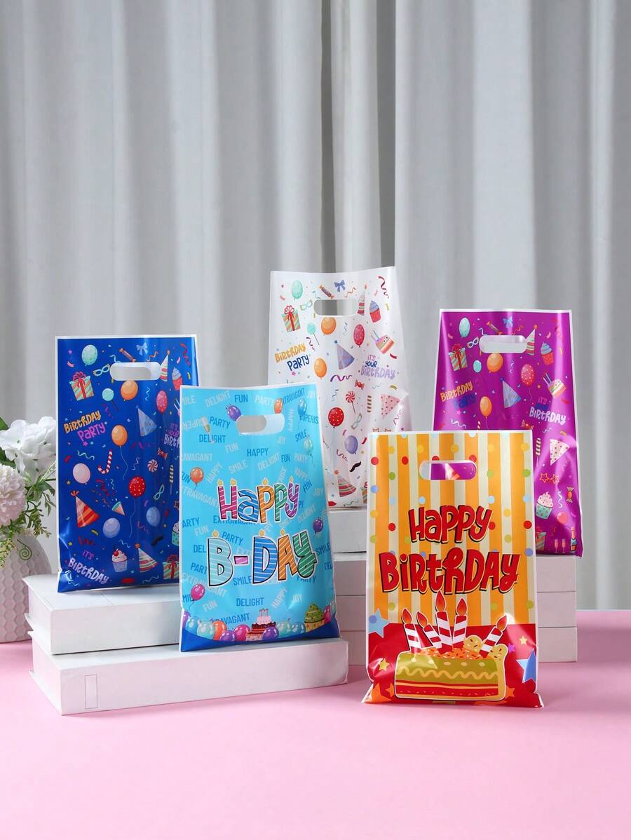 10/25/50 piezas Bolsas de regalo con tema de cumpleaños de estilos mixtos, bolsas de regalo con estampado de feliz cumpleaños, bolsas de regalo de fiesta de cumpleaños, decoración de fiesta de cumpleaños, fiesta de bebé - Multicolor - Ver 1