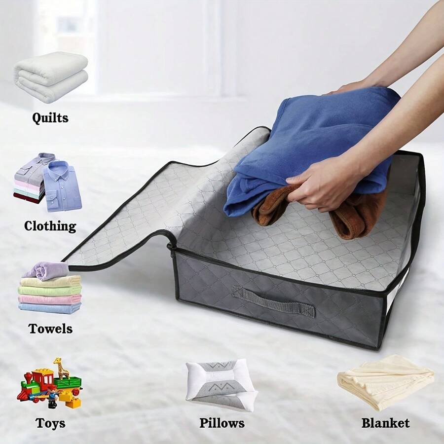 1/3PCS Thùng đựng đồ dưới gầm giường có thể gấp lại - Tủ đựng chăn chống bụi có cửa sổ, Phụ kiện phòng ngủ gia đình tiết kiệm không gian Quần váy Giày dép Quần jean Bốt Váy