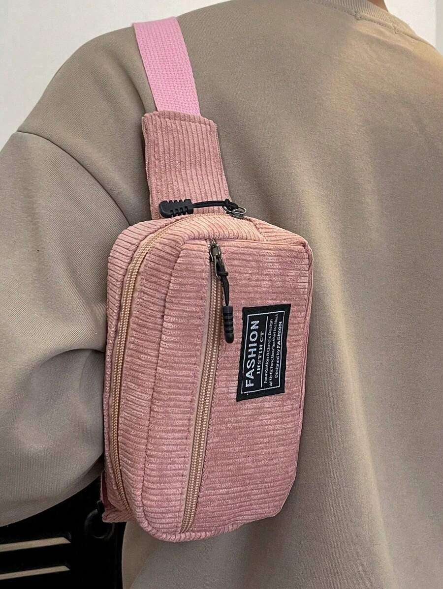 1pc Minimalist Solid Color Corduroy Sporty Fashion Crossbody Bag Fashionable Casual Outdoor Christmas Thanksgiving Fall Travel Winter Purse Gifts Holiday Storage Bag Messenger Bag Shoulder Bag Bum Bag Belt Bag Rider Bag Fanny Pack Christmas Gifts Merry Christmas Bag For Men Men Bag Waist Bag Chest Bag Cross Bag Travel Bag Sling Bag Side Bag Men Gifts Hiking Hiking Gifts For Men Student Large Capacity Multi-Functional Portable Dad Gifts Boyfriend Gifts Vacation Funny Gifts Chest Bag For Men Side Bags For Men Satchel Bag Leather Bag Hobo Bag Hip Bag Travel Essentials Holiday Essentials Summer Back To School - Pink - View 1