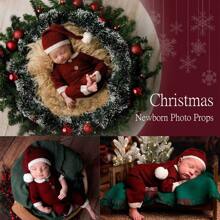 2 Stücke/Set Neugeborenen Weihnachtsmann Set Fotografie Requisite Weihnachts-Outfit Set Weihnachtsmann Outfit Weihnachtskostüm Häkel Baby Latzhose Weihnachtsmann Set für Weihnachts Baby Kostüm