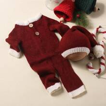2 Stücke/Set Neugeborenen Weihnachtsmann Set Fotografie Requisite Weihnachts-Outfit Set Weihnachtsmann Outfit Weihnachtskostüm Häkel Baby Latzhose Weihnachtsmann Set für Weihnachts Baby Kostüm
