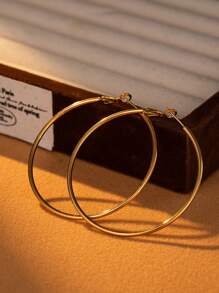 女士大金环耳环简约圆形耳环 14k 镀金 925 纯银耳钉防过敏轻质耳环 - 金色 - 查看 5