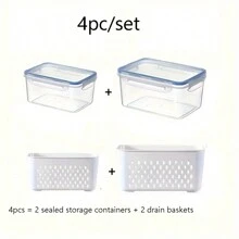Set da 4 pezzi Contenitori per alimenti in plastica con coperchi per il frigorifero - Trasparenti, contenitori lavabili per frutta, verdura e prodotti secchi con vassoio di drenaggio - Multiuso, scatole organizzative per la cucina ermetiche per campeggio e uso domestico