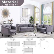 Chesterfield Sofa Set, Luxurious Velvet Chesterfield Settee Couch Set,Sofa And Loveseat Set,Upholstered Rolled Arm With Rivets/4 Button Tufted Pillow Modern Sofa Living Room Set - Grey - View 9