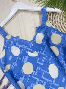 Beautiful Fashion Crepinho Fabric Printed Tank Top - Xanh đậm - Xem 3