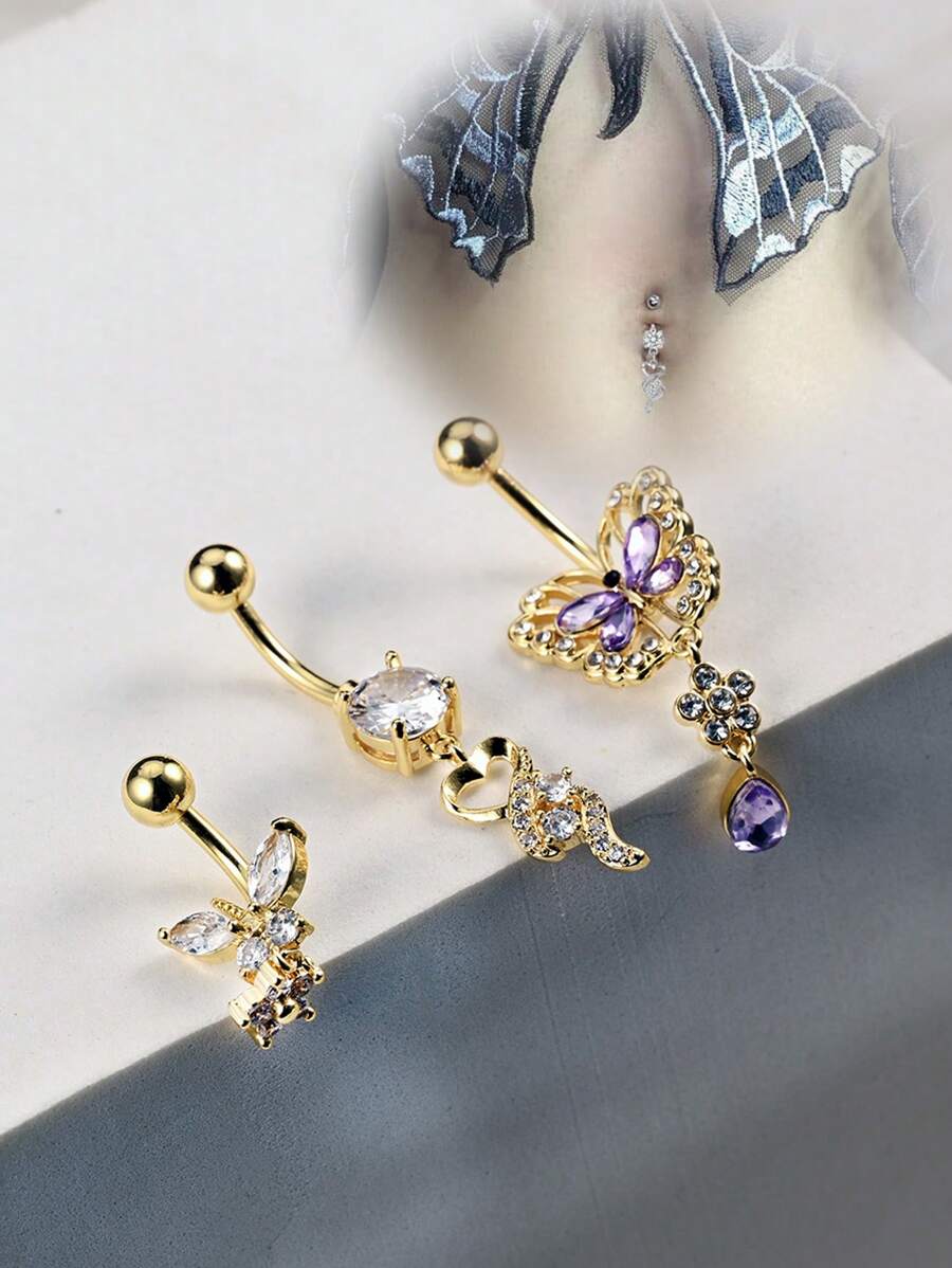 1 件 10 毫米不锈钢肚脐环套装，防过敏肚脐环，吊坠肚脐环，银色金色肚脐环 - 彩色 - 查看 1