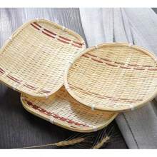 1 khay đựng trái cây/đồ ăn nhẹ bằng tre đan thủ công, giỏ nông hai màu, thích hợp cho trà, bánh ngọt, khách sạn, nhà bếp trang trại, trang trí bằng món tráng miệng và đồ ăn nhẹ - hoàn hảo cho các bữa tiệc, Giáng sinh, Halloween, Lễ tạ ơn - Màu Mù tạt vàng - Xem 11