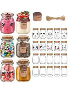 Tarros de Cristal Transparente, 20 Tarros de Albañil, Tarros de Albañil con Tapa de Corcho de 3.4oz, Mini Tarros de Pudín, Tarros de Yogur, Tarros de Especias, Tarros de Cristal de Expresión Bonita - transparente - Ver 1