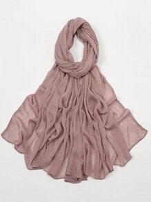 1 件女式纯色简约卷边褶皱围巾头巾，柔软透气头巾披肩，休闲日常使用面纱衣服