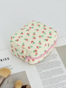 1Piece Quilted Sanitary Napkin Period Bag For Teen Girls, Sanitary Napkin Storage Bag, Cute Quilted Floral Sanitary Pad Bags Pounch, Portable Tampons Zipper Organizer Bag For School Girls Cute Cherry Pattern Mini Makeup Bag Lipstick Storage Bag Mini Makeup Bag For Purse Clutch Makeup Organizer Pouch For Women Preppy Small Cute Makeup Bag Coin Purse - Multicolor - View 8
