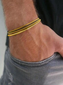 4 件/2 件时尚简约朋克不锈钢链式手链，适合男士、男朋友、父亲、生日、节日、圣诞节、情人节的礼物 - 金黃色 - 查看 10
