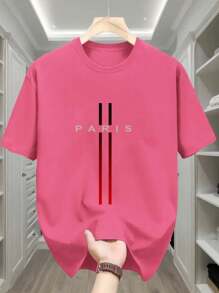 Paris Men's T-Shirt 100% Cotton T-Shirt Comfortable Minimalist Combed 30.1 Shirt - 淺粉色 - 查看 1