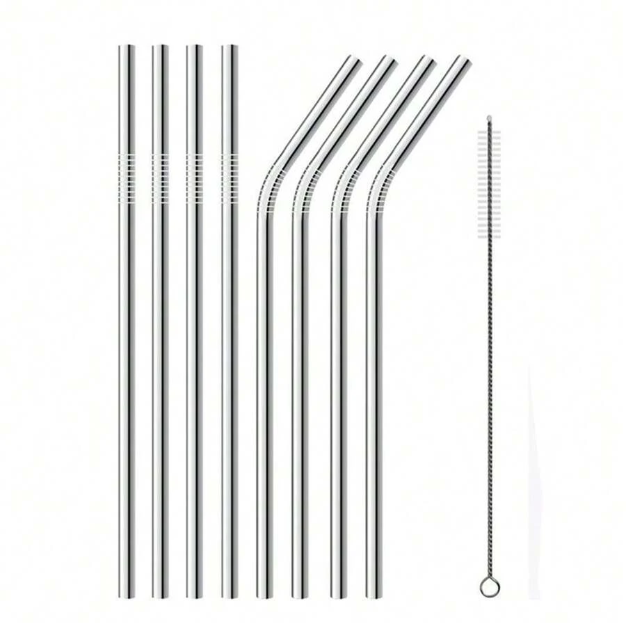 9Pcs/Set Stainless Steel Straws 215*6MM Reusable Metal Drinking Straws Metal Straws For Mugs Tumblers Party
