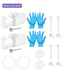 14 件套耳洞穿刺套装耳洞穿刺枪套装自穿刺耳环穿刺套装耳环枪穿刺套装银色带耳环耳钉自穿刺枪家用耳洞穿刺套装一次性情人节礼物，适合女性、妈妈、母亲、母亲节、礼物 - 彩色 - 查看 4