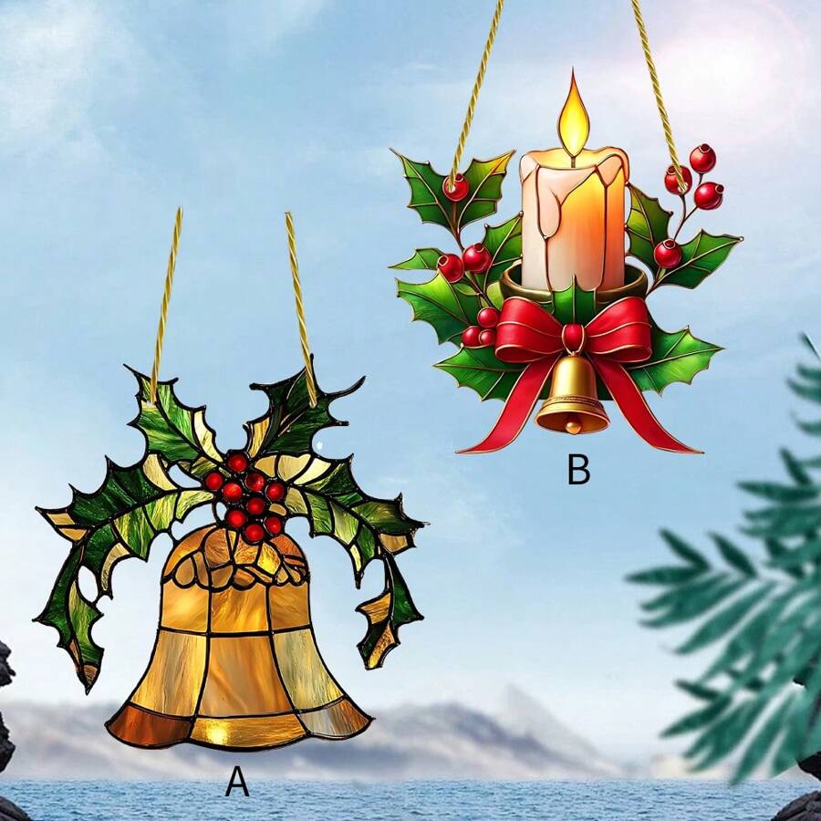 1 Chiếc, Chuông Giáng Sinh Acrylic, Đế Đựng Nến Giáng Sinh, Có Lá Và Quả Holly, Phong Cách Kính Sơn 2D, Hoàn Hảo Cho Trang Trí Nhà Cửa Và Vườn, Đồ Trang Trí Treo Phù Hợp Cho Mọi Mùa - Nhiều màu - Xem 1