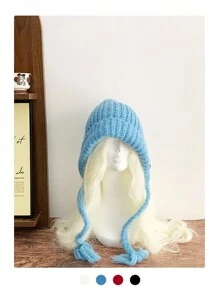 1 pieza Sombrero trenzado de punto de unicolor y texturizado, Gorro con orejeras unisex cálido para otoño e invierno - Multicolor - Ver 3