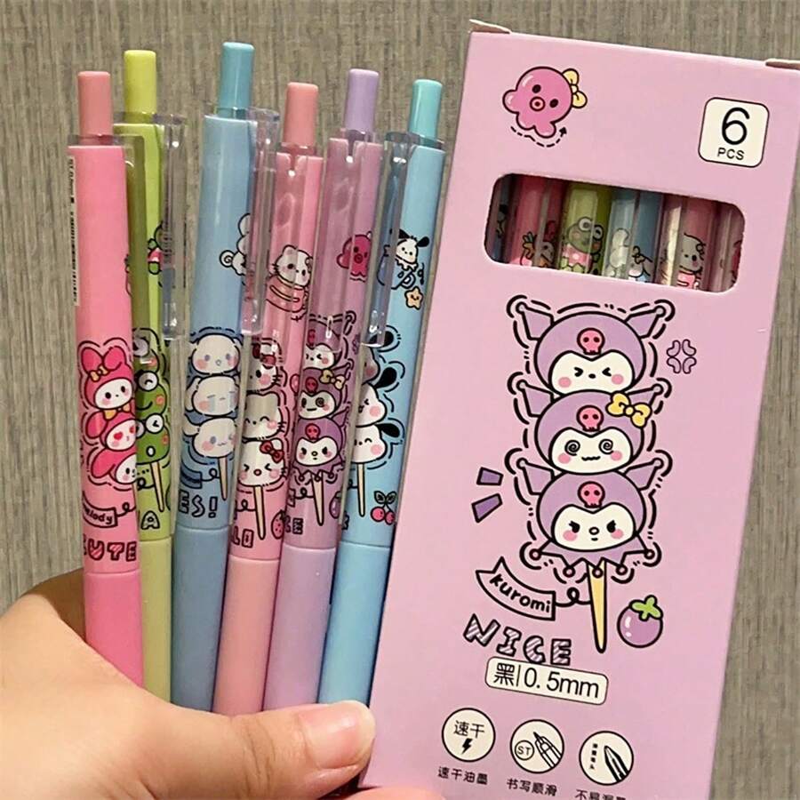 Sanrio 6PCS Sanrio Kitty Cat Kulomi Cartoon St Head QuickDrying 0.5mm