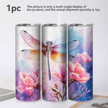 1 件美丽花朵图案不锈钢水杯 20 盎司，带盖、吸管和吸管刷，简约时尚旅行水杯 - 不锈钢真空冷水杯，可爱时尚的随身杯，便携式防漏水杯，送给家人和朋友的礼品杯，户外饮具，健身、旅行、家庭、办公室， - 彩色 - 查看 2