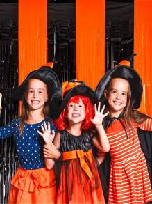 1pc Halloween Black & Orange Beaded Curtain Decoration, 1*2m Backdrop Curtain For Birthday Party, Door Decor