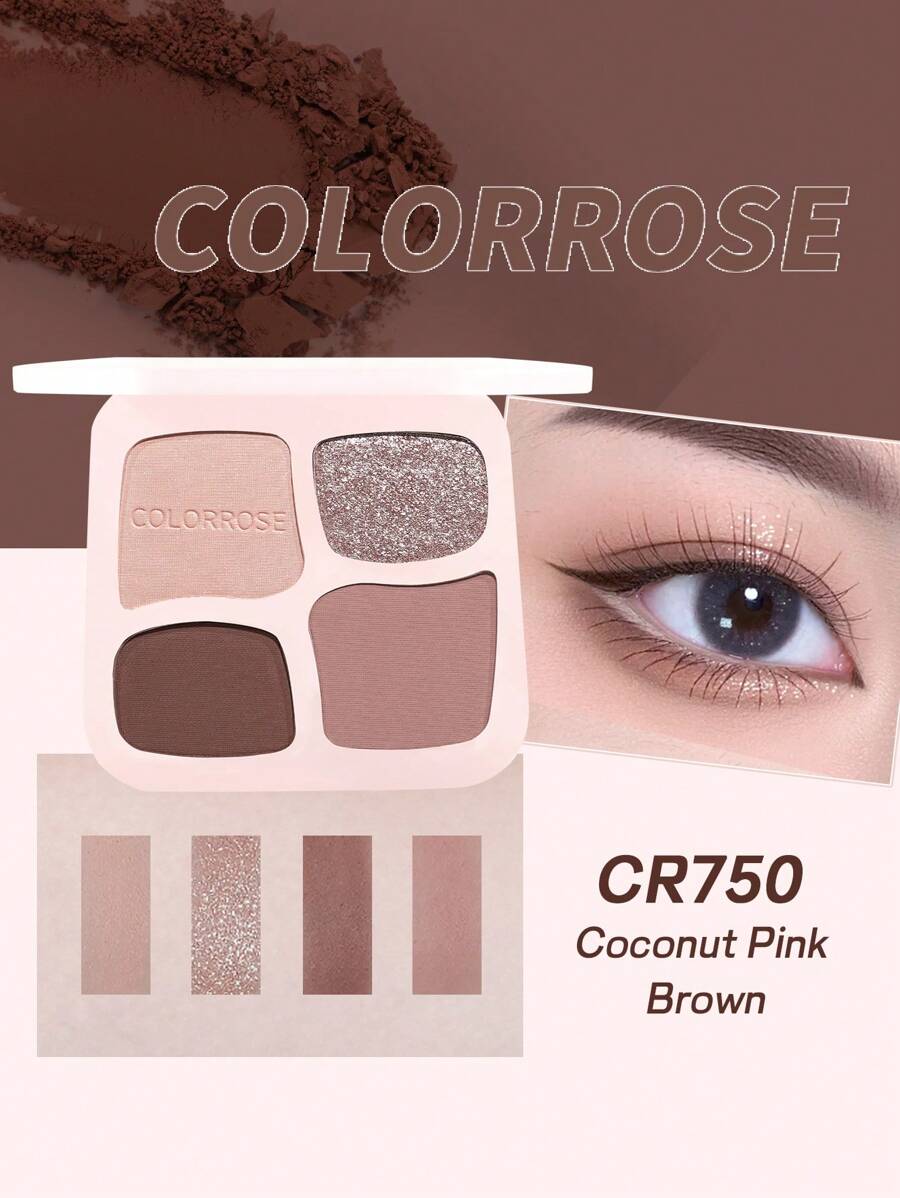 COLORROSE 4 色粉状眼影盘，便携式眼影，化妆盘，显色度高，持久闪亮闪光哑光眼影，轻盈、顺滑、日常妆容