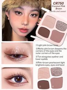 COLORROSE 4 色粉状眼影盘，便携式眼影，化妆盘，显色度高，持久闪亮闪光哑光眼影，轻盈、顺滑、日常妆容 - CR750 - 查看 3