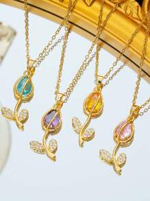 1 pieza Collar con colgante de tulipán colorido chapado en oro de 18K de acero inoxidable, versátil y único para fiestas, citas, oficina, vacaciones - el tulipán - Ver 1