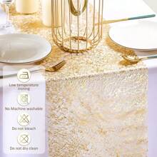 1 卷金属金色欧根纱桌旗，简约纯色设计，适合派对、婚礼和节日装饰，可剪裁和包装作为礼物，适合桌椅装饰 - 金色 - 查看 36