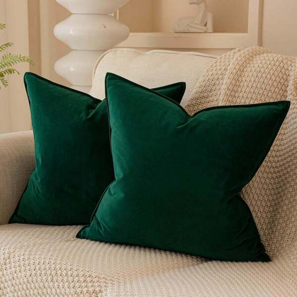 1pc Velvet Edged Square Cushion Cover, Solid Color Design For Sofa, Bedroom, Car, 18" X 18" / 45cm X 45cm