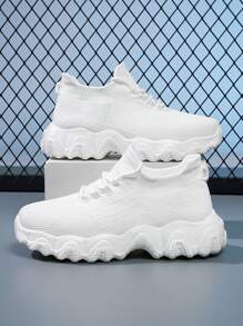 Zapatillas deportivas nuevas de moda para mujer en color amarillo brillante con cordones y plataforma alta, ligeras, transpirables, antideslizantes, para uso casual al aire libre para adolescentes - Blanco - Ver 7