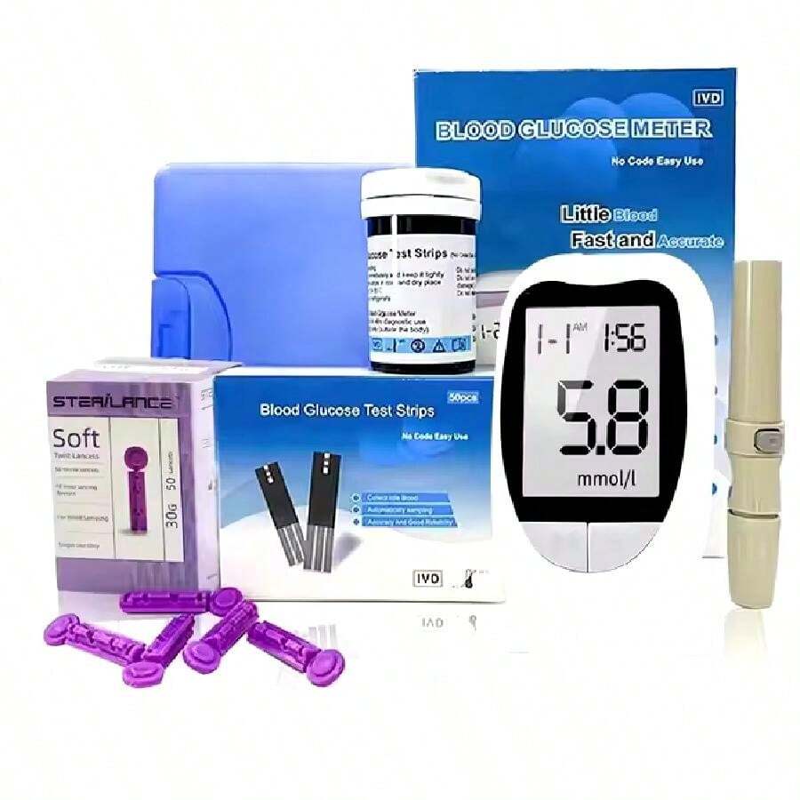 Glucometro Digital Medidor De Glucosa 50 Tiras Reactivas 50 lancetas - Blanco - Ver 1