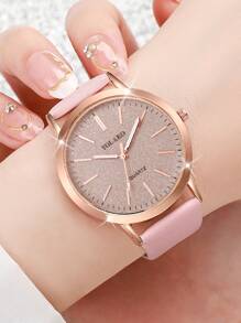 5pcs/Set Jam Tangan Wanita Kasual Fashion dengan Dial Matte Berukir Motif Quartz - MultiWarna - View 3