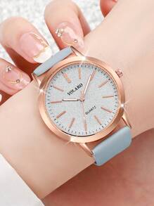5pcs/Set Jam Tangan Wanita Kasual Fashion dengan Dial Matte Berukir Motif Quartz - MultiWarna - View 6