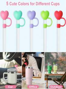 5 pièces de couvre-pailles personnalisés avec nom, bouchon de paille en silicone souple de grand diamètre 10 mm, forme de cœur, bouchon anti-poussière, couvercle de protection des pailles, compatible avec tasse, bouteille d'eau, multifonctionnel, durable, ornemental, anti-moisissure, adorable, de haute qualité, mignon, personnalisé, unique, pour elle, petite amie, famille, amis, fils, étudiants, travailleurs, enfants, pour anniversaires, mariages, remises de diplômes, pendaison de crémaillère